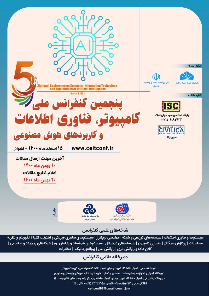 پوستر مجموعه مقالات پنجمین کنفرانس ملی کامپیوتر، فناوری اطلاعات و کاربردهای هوش مصنوعی