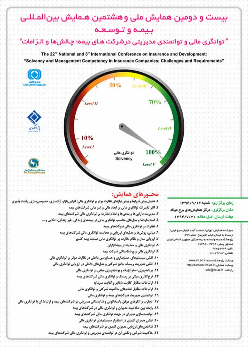 پوستر مجموعه مقالات بیست و دومین همایش ملی و هشتمین همایش بین المللی بیمه و توسعه