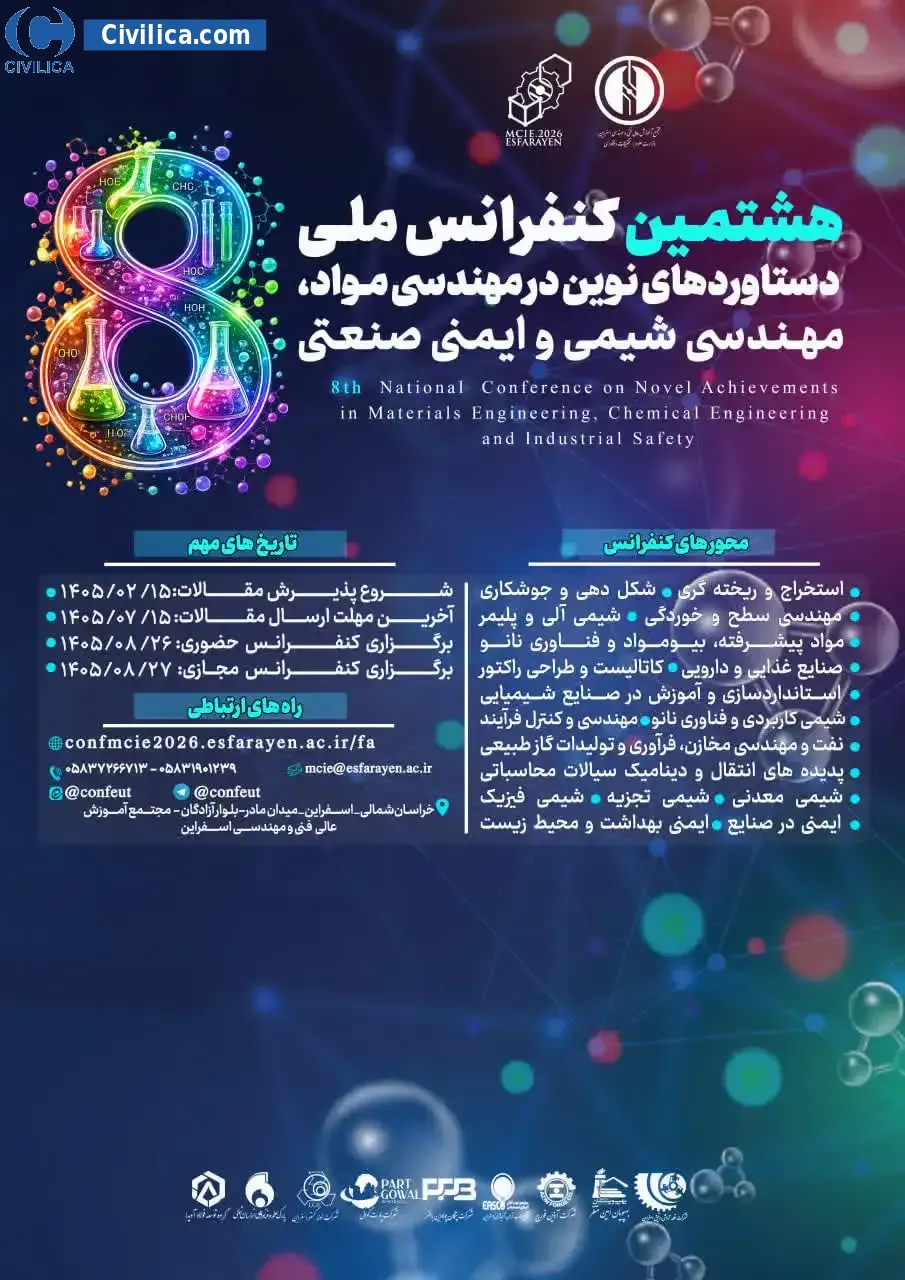 پوستر هشتمین کنفرانس ملی مهندسی مواد، مهندسی شیمی و ایمنی صنعتی