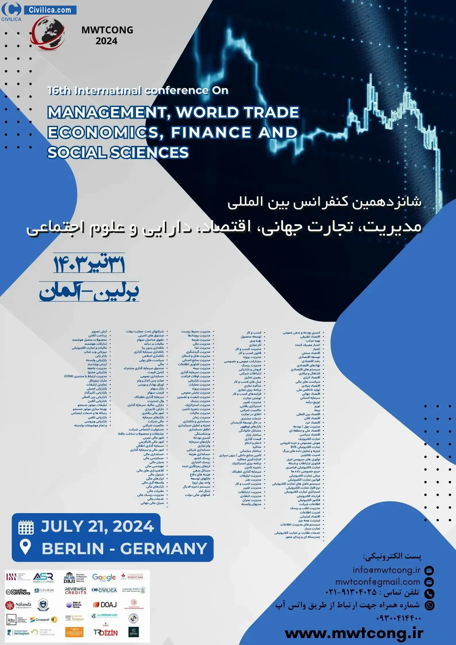 پوستر مجموعه مقالات شانزدهمین کنفرانس بین المللی مدیریت، تجارت جهانی، اقتصاد، دارایی و علوم اجتماعی