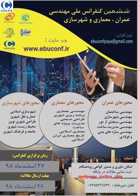 پوستر مجموعه مقالات ششمین کنفرانس ملی مهندسی عمران ، معماری و شهرسازی