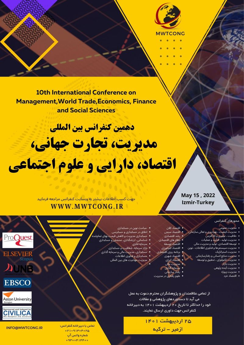 پوستر مجموعه مقالات دهمین کنفرانس بین المللی مدیریت، تجارت جهانی، اقتصاد، دارایی و علوم اجتماعی