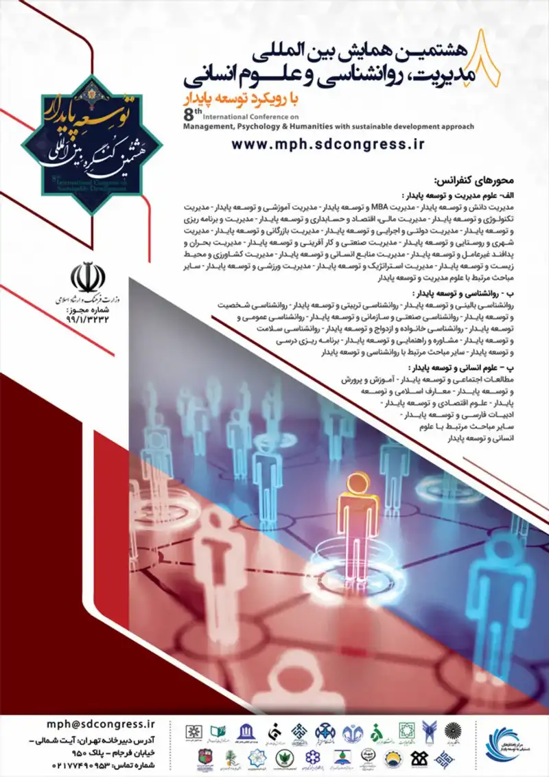 پوستر مجموعه مقالات هشتمین همایش بین المللی مدیریت، روانشناسی و علوم انسانی با رویکرد توسعه پایدار