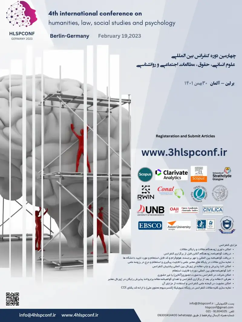 پوستر مجموعه مقالات چهارمین کنفرانس بین المللی علوم انسانی، حقوق، مطالعات اجتماعی و روانشناسی