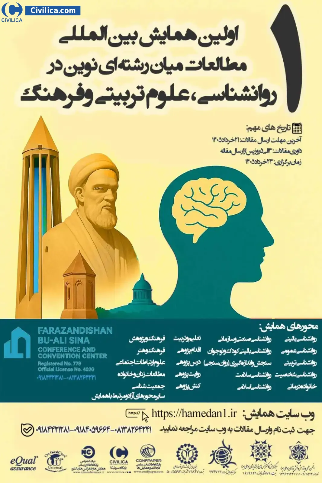 پوستر مجموعه مقالات اولین همایش بین المللی مطالعات میان رشته ای نوین در روانشناسی، علوم تربیتی و فرهنگ
