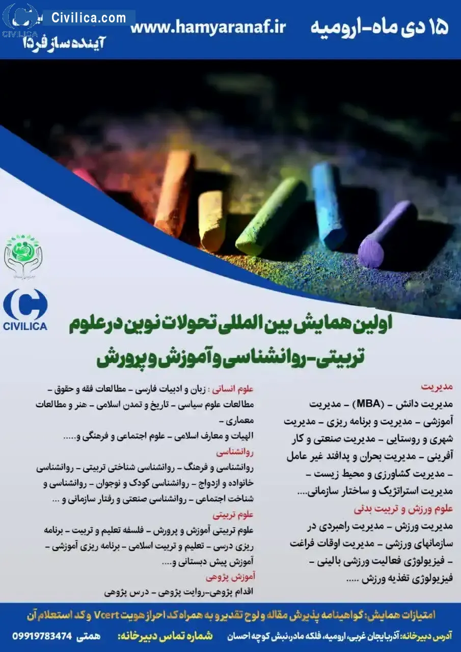 پوستر مجموعه مقالات اولین همایش بین المللی تحولات نوین در علوم تربیتی، روانشناسی و آموزش وپرورش