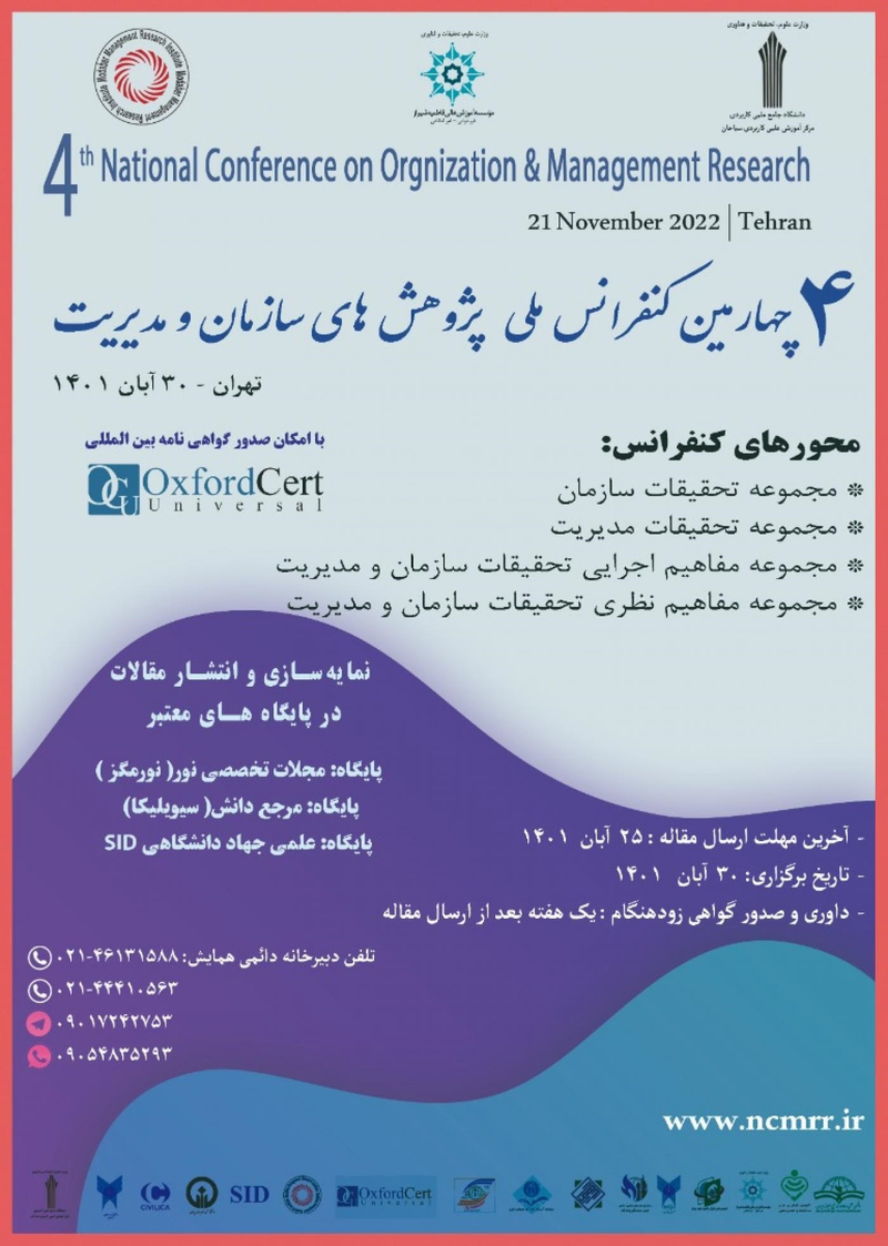 پوستر مجموعه مقالات چهارمین کنفرانس ملی پژوهش های سازمان و مدیریت