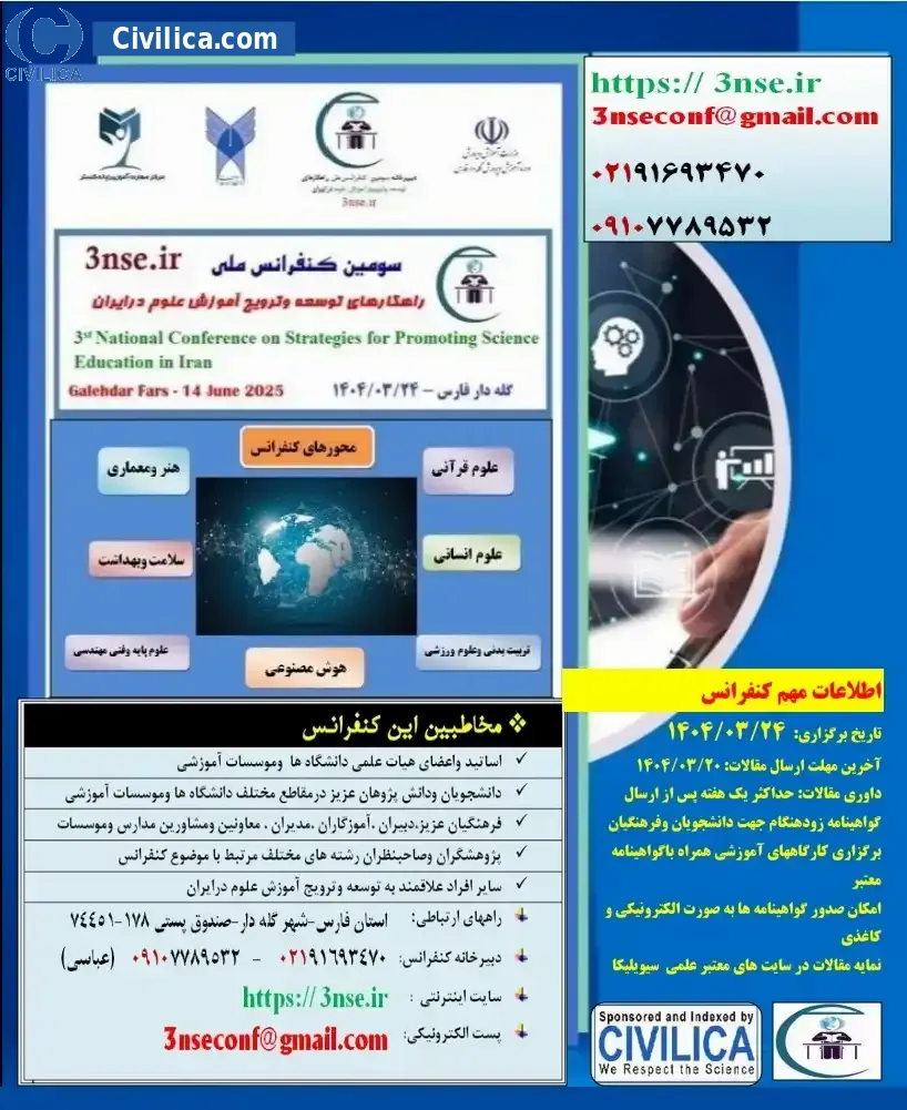 پوستر مجموعه مقالات سومین کنفرانس ملی راهکارهای توسعه وترویج آموزش علوم درایران