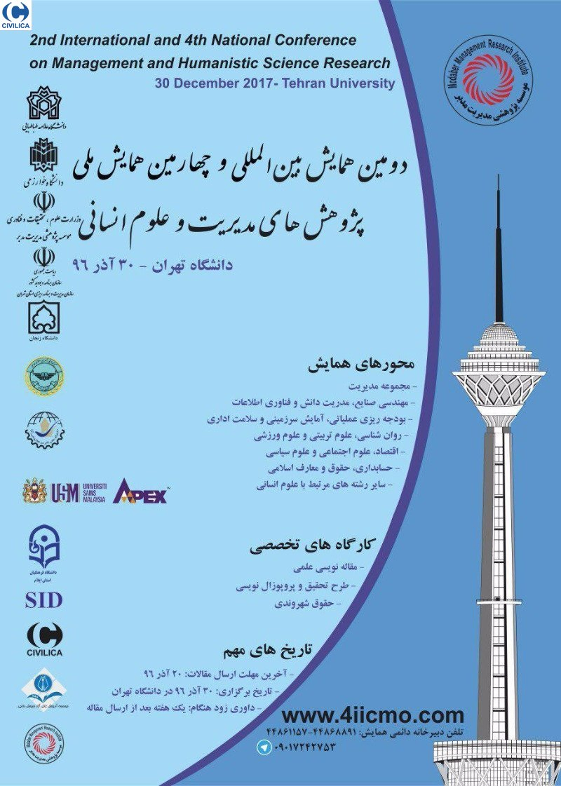 پوستر مجموعه مقالات دومین همایش بین المللی و چهارمین همایش ملی پژوهش های مدیریت و علوم انسانی در ایران