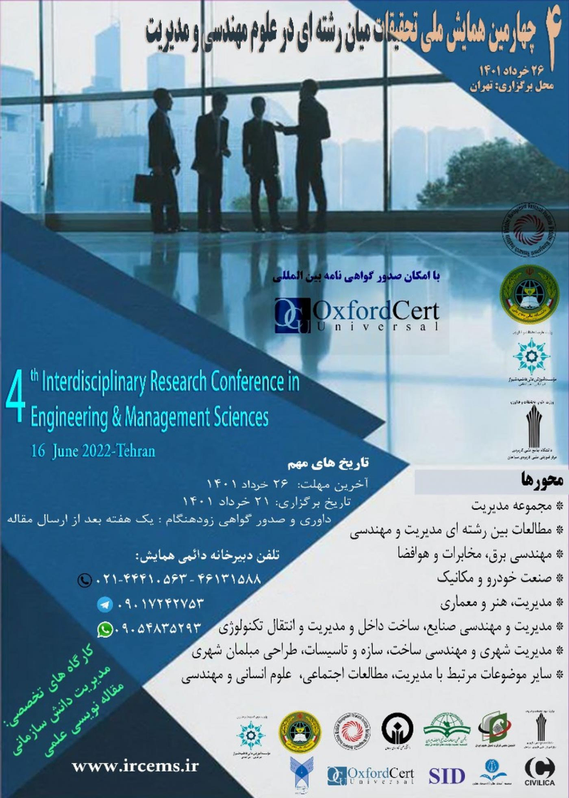 پوستر مجموعه مقالات چهارمین همایش ملی تحقیقات میان رشته ای در علوم مهندسی و مدیریت