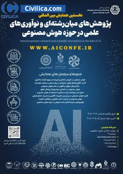پوستر اولین همایش بین المللی پژوهش های میان رشته ای و نوآوری های علمی در حوزه هوش مصنوعی