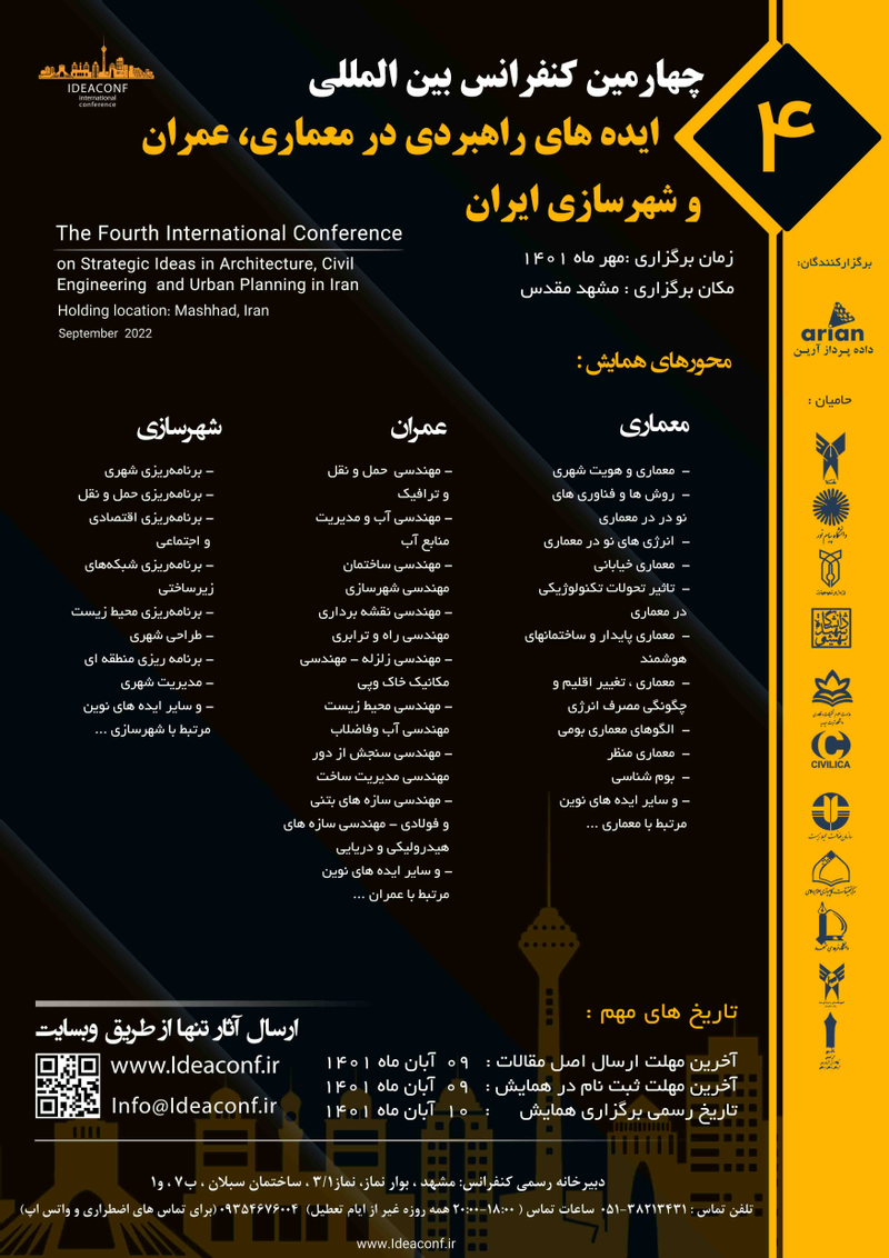 پوستر مجموعه مقالات چهارمین کنفرانس بین المللی ایده های راهبردی در معماری، عمران و شهرسازی ایران