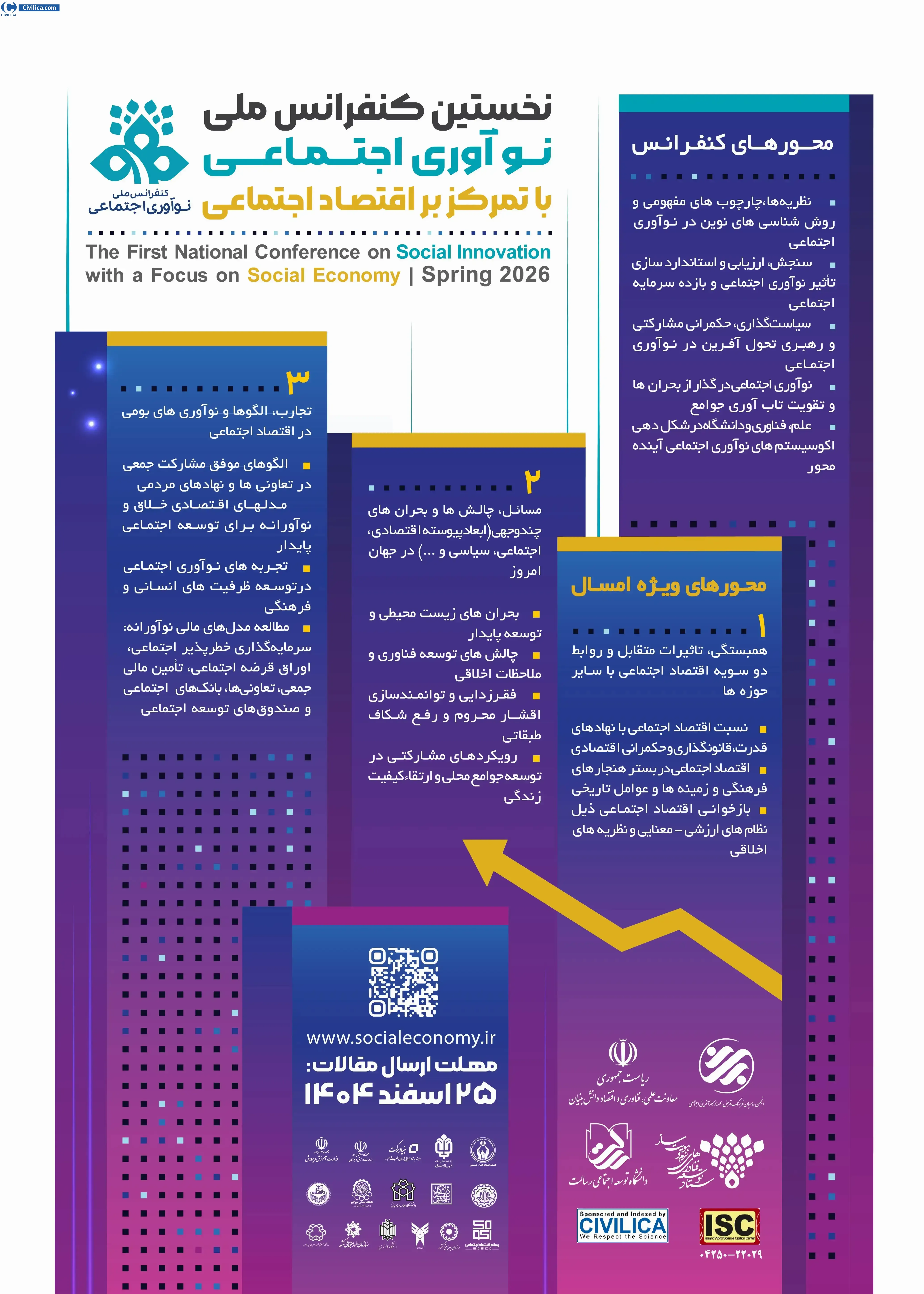 پوستر نخستین کنفرانس ملی نوآوری اجتماعی (با تمرکز بر اقتصاد اجتماعی)