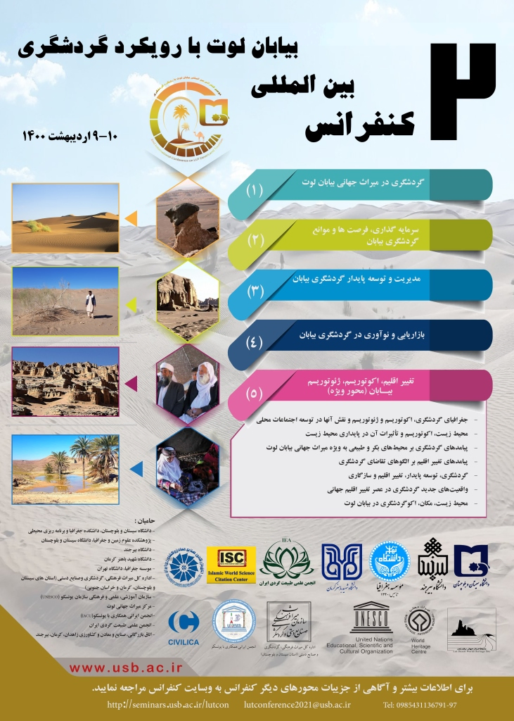 پوستر مجموعه مقالات دومین کنفرانس بین المللی بیابان لوت با رویکرد گردشگری