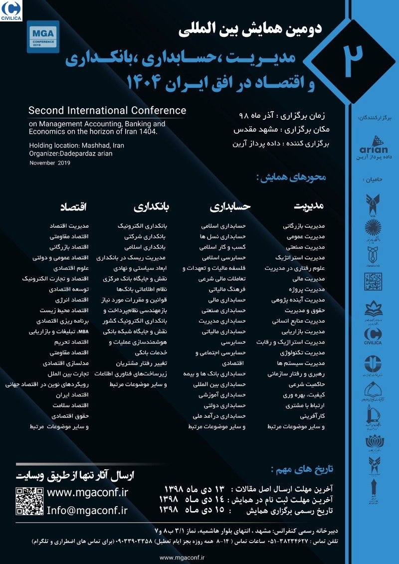 پوستر مجموعه مقالات دومین کنفرانس بین المللی مدیریت،حسابداری،بانکداری و اقتصاد در افق ایران 1404