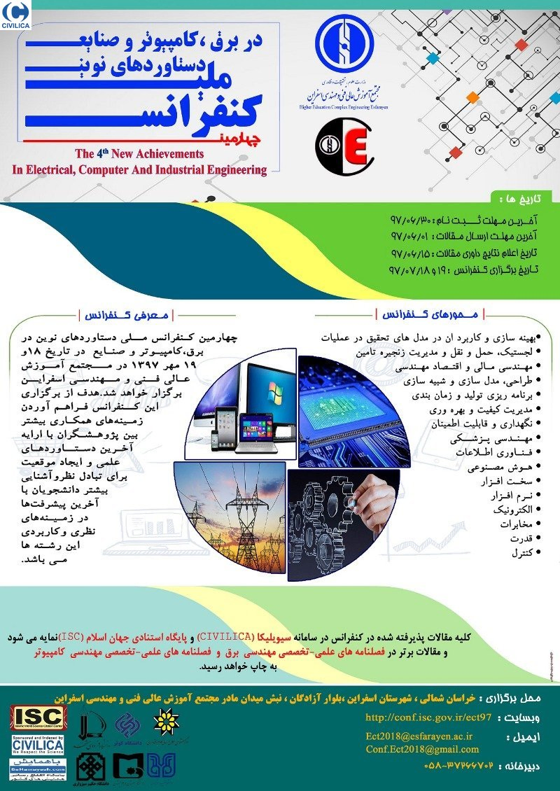 پوستر مجموعه مقالات چهارمین کنفرانس ملی دستاوردهای نوین در برق و کامپیوتر و صنایع
