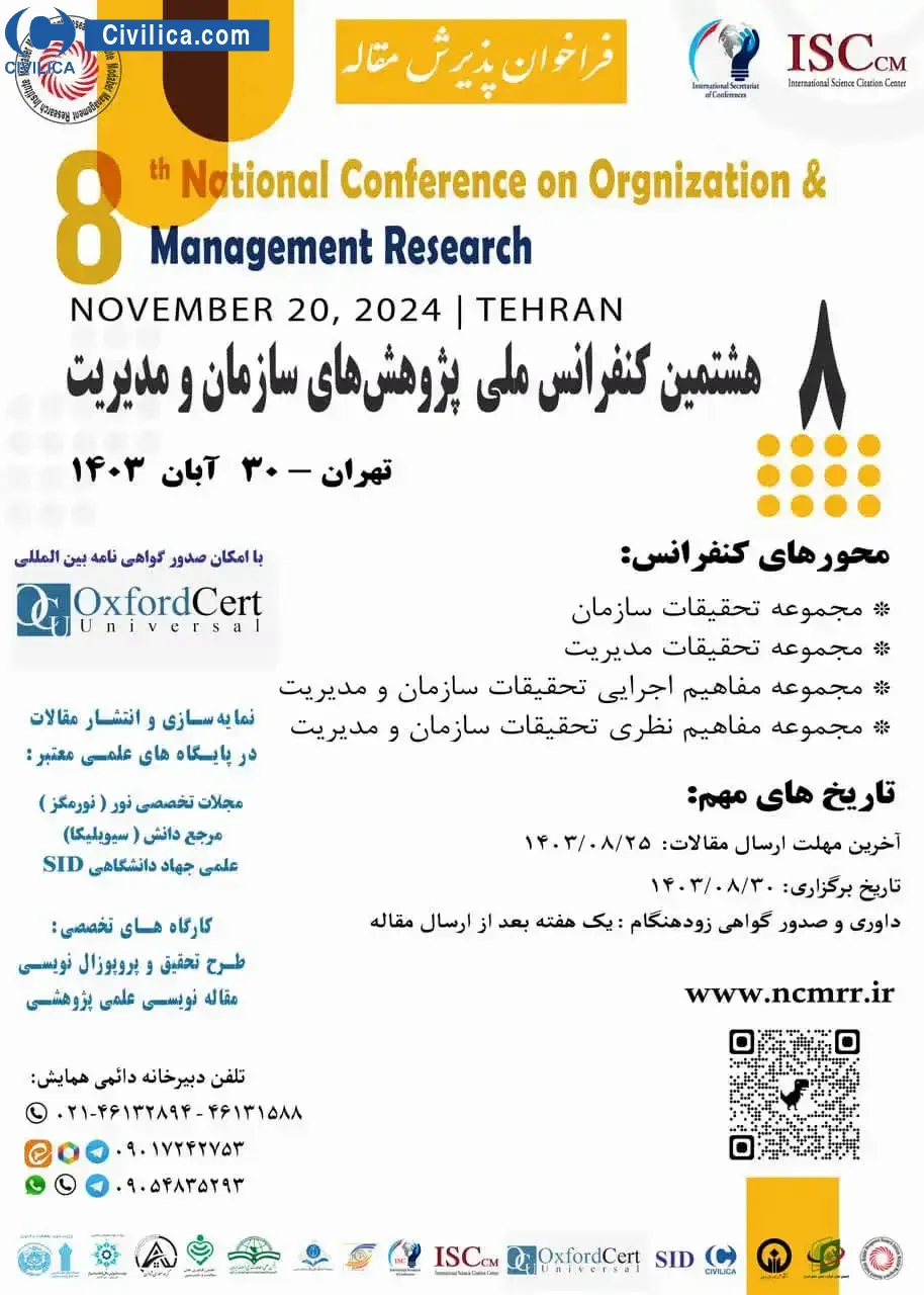 پوستر مجموعه مقالات هشتمین کنفرانس ملی پژوهش های سازمان و مدیریت