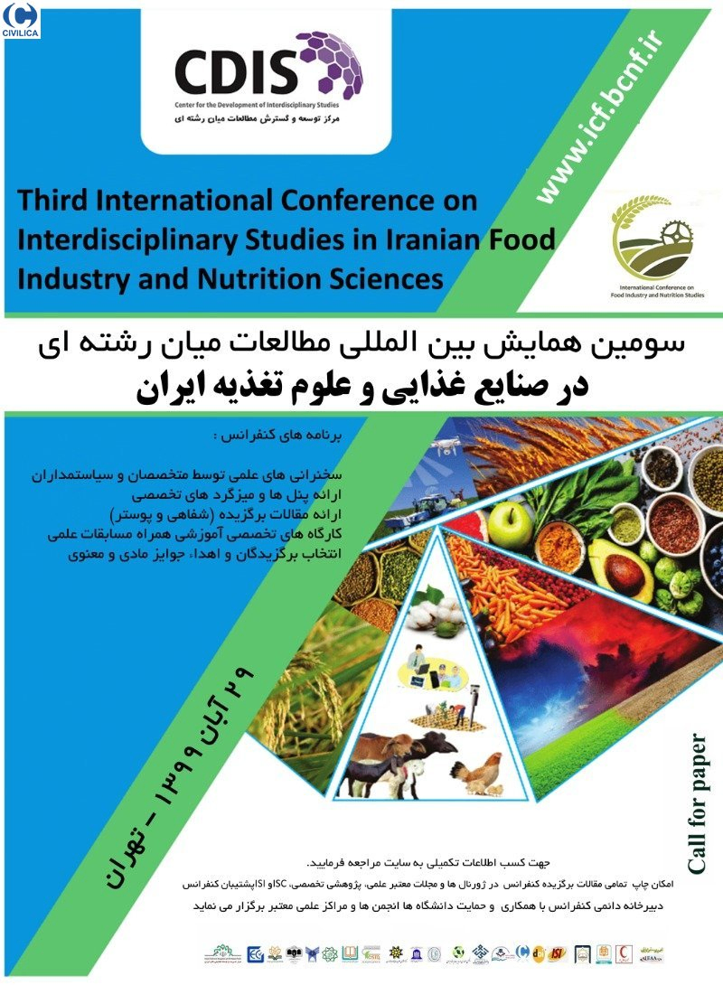 پوستر مجموعه مقالات سومین همایش بین المللی مطالعات میان رشته ای در صنایع غذایی و علوم تغذیه ایران