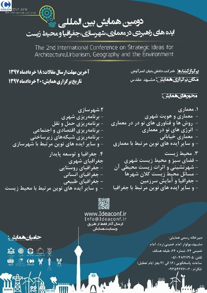 پوستر مجموعه مقالات دومین همایش بین المللی ایده های راهبردی در معماری، شهرسازی، جغرافیا و محیط زیست پایدار
