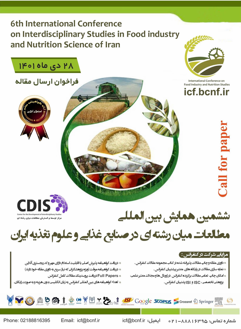پوستر مجموعه مقالات ششمین همایش بین المللی مطالعات میان رشته ای در صنایع غذایی و علوم تغذیه ایران