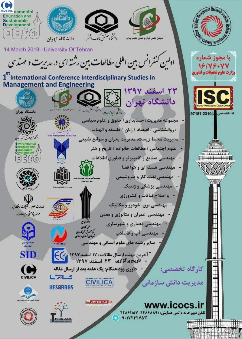 پوستر مجموعه مقالات کنفرانس بین المللی مطالعات بین رشته ای در مدیریت و مهندسی