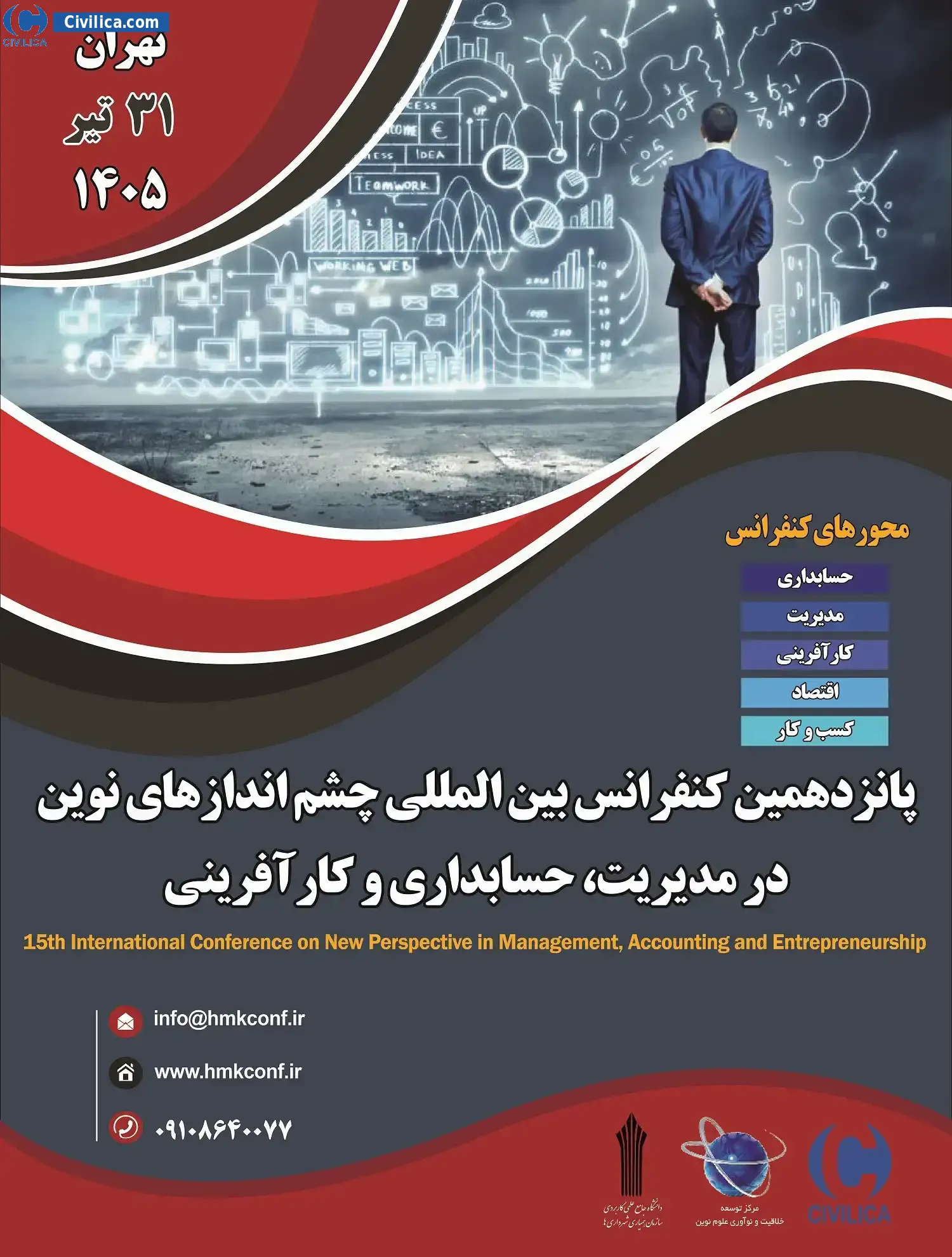 پوستر پانزدهمین کنفرانس بین المللی چشم اندازهای نوین در مدیریت، حسابداری و کارآفرینی