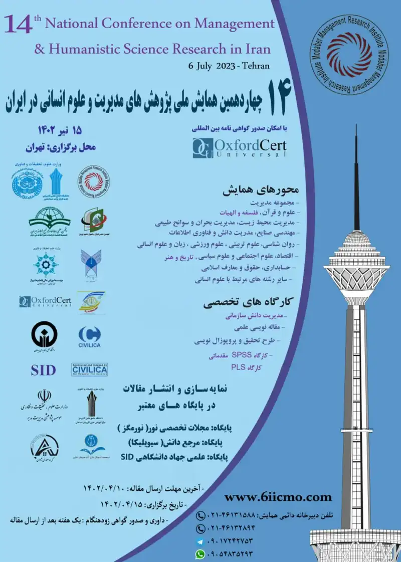 پوستر مجموعه مقالات چهاردهمین همایش ملی پژوهش های مدیریت و علوم انسانی در ایران