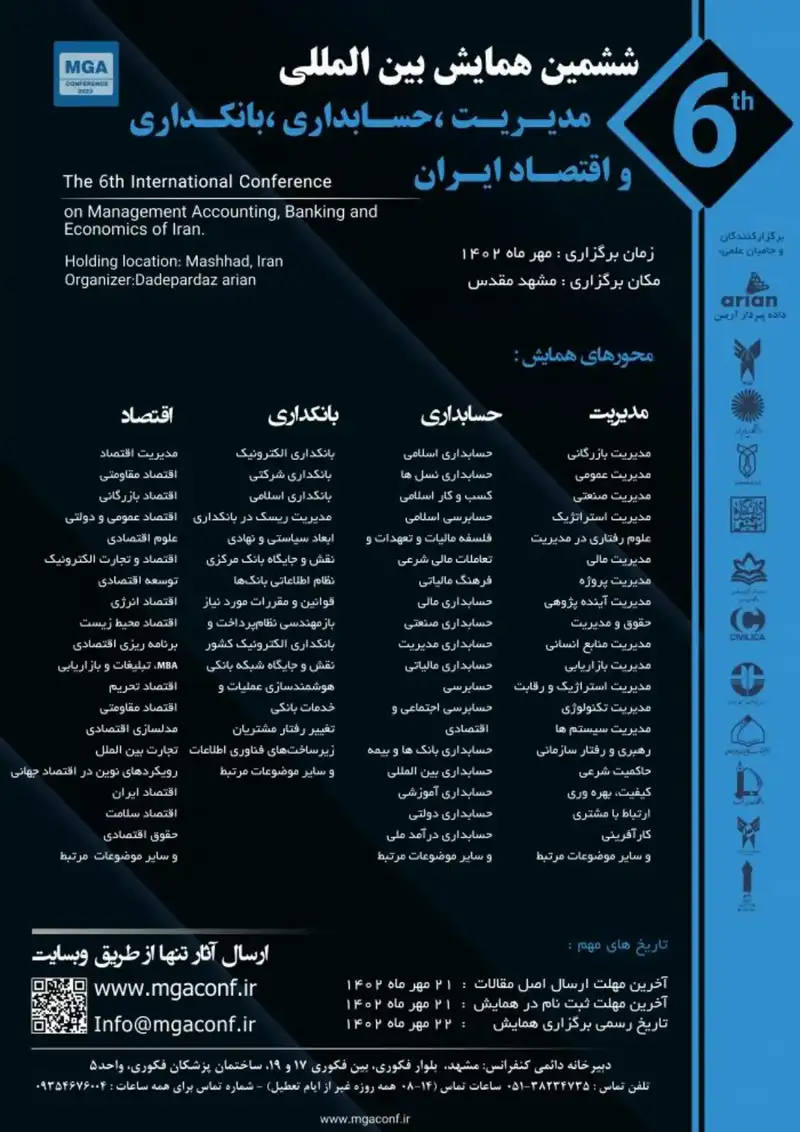 پوستر مجموعه مقالات ششمین کنفرانس بین المللی مدیریت، حسابداری، بانکداری و اقتصاد ایران